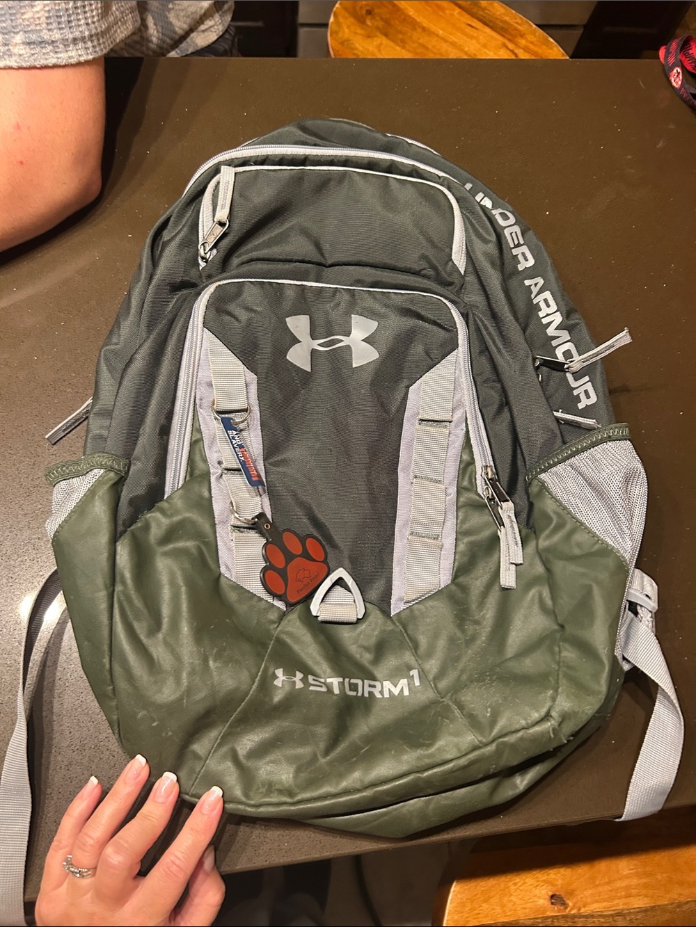 Under Armour Olive Green and Light Gray Storm1 Backpack